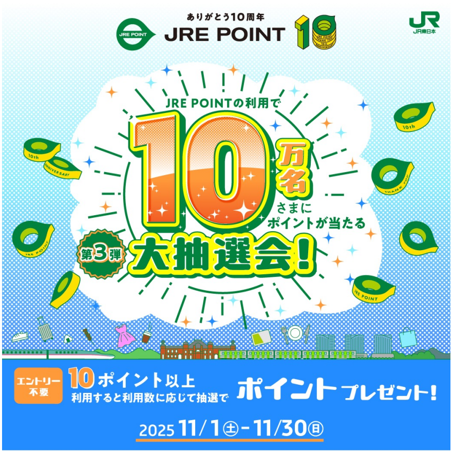 JRE POINTの利用で10万名さまにポイントが当たる!大抽選会
